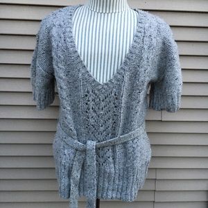 EUC Ana v-neck short sleeve knit belt sweater